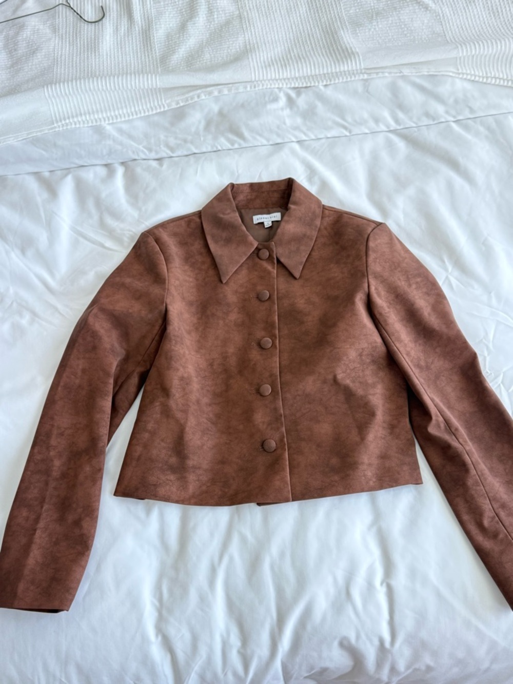 Gianni Bini Brown Cropped Button-Front Faux Suede Jacket